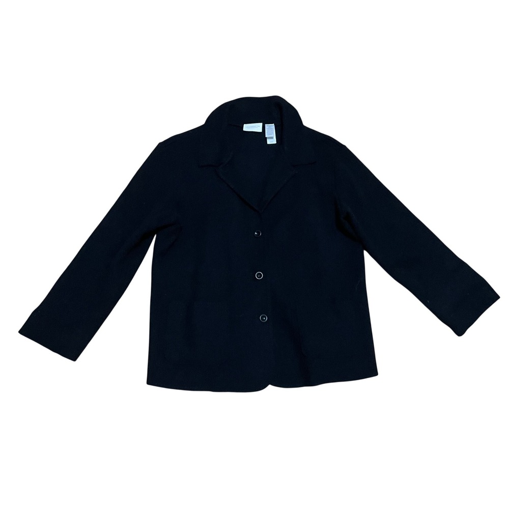 Liz Claiborne Women's Petite M Black Cozy Wool Button Front Cardigan Jacket